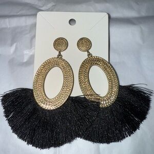 Elegant Gold and Black Fringe Earrings